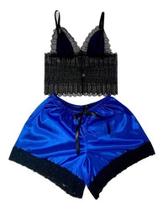 Baby Doll Plus Size Renda Cetim Com Elastano Conjunto Lingerie Top Shorts Pijama