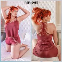 Baby Doll Plus Size Short Doll Pijama Liganete Renda Bicolor Baby Doll Plus Size Short Doll Pijama Liganete Renda Bicolor