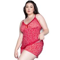 Baby Doll Plus Size Vekyo Feminino Liganete e Renda Estampado