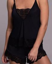 Baby-doll preto com detalhe de renda