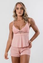 Baby Doll Rendado Pijama Curto Feminino Malha