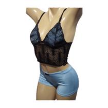 Baby Doll Sensual Short Doll Camisete Com Renda Luxo Romântico