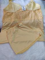 Baby Doll tamanho G- Amarelo com renda.