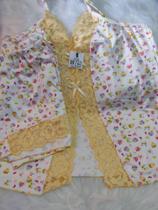 Baby Doll tamanho G- Estampado com renda amarela.