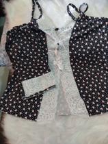 Baby Doll tamanho G- Estampado com renda branca