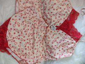 Baby Doll tamanho M - Estampado com renda vermelha.