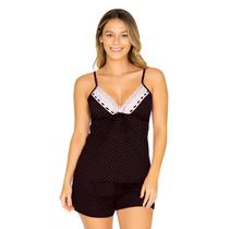 Baby Dool Feminino Adulto Alça Fina Shorts Curto Pijama Macio Cores Sortidas Confortável