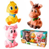 Baby Farm Trio Patinho Porquinho Burrinho Mordedor Brinquedo Bonecos Em Vinil Soft