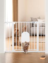 Baby Gate BABELIO Auto Close com porta para gatos 74-109 cm branca