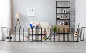 Baby Gate SOSPIRO de 5 m de metal preto extra largo com porta de 8 painéis Baby Gate SOSPIRO de 5 m de metal preto extra largo com porta de 8 painéis
