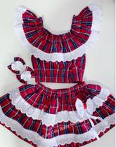 Baby Junina conjunto vermelho xadrez - Baby Fantasy Person