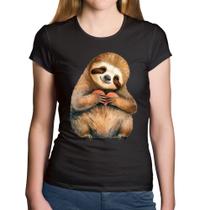 Baby Look Algodão Bicho Preguiça Coração - Foca na Moda