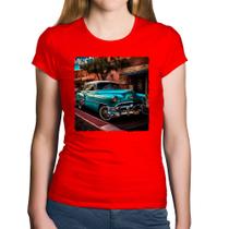 Baby Look Algodão Carro clássico azul - Foca na Moda