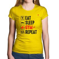 Baby Look Algodão Eat, Sleep, Gym, Repeat - Foca na Moda