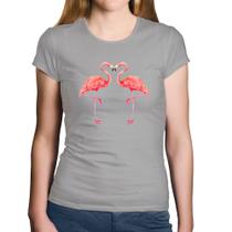 Baby Look Algodão Flamingos coração - Foca na Moda