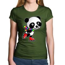 Baby Look Algodão Panda de Patins - Foca na Moda