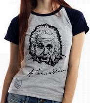 Baby look blusa feminina ou Camiseta unissex Albert Einstein rosto