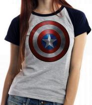 Baby look blusa feminina ou Camiseta unissex Capitão América Escudo Marvel