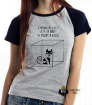 Baby look blusa feminina ou Camiseta unissex Gato de Schrödinger