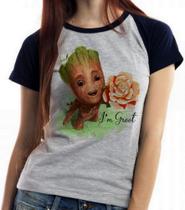 Baby look blusa feminina ou Camiseta unissex Groot rosa