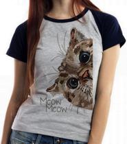 Baby look blusa feminina ou Camiseta unissex Meow Gato