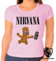 Baby look blusa Feminina ou Camiseta Unissex Nirvana Bart Simpsons dolar Baby look blusa Feminina ou Camiseta Unissex Nirvana Bart Simpsons dolar