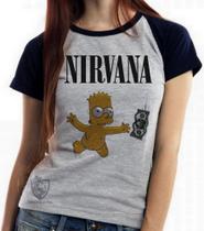 Baby look blusa Feminina ou Camiseta Unissex Nirvana Bart Simpsons Baby look blusa Feminina ou Camiseta Unissex Nirvana Bart Simpsons