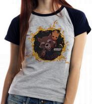 Baby look blusa Feminina ou Camiseta Unissex Rocket Groot