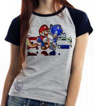 Baby look blusa feminina ou Camiseta unissex Sonic Mário II Baby look blusa feminina ou Camiseta unissex Sonic Mário II
