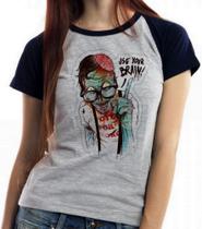 Baby Look Blusa Feminina ou Camiseta Unissex Zombie use Cérebro