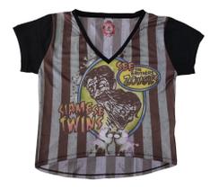 Baby Look Blusinha Zombies Gola V listrada Feminina BM