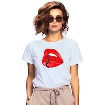 Baby Look Boca Piercing Personalizada Feminina Adulto Algodão com Poliéster