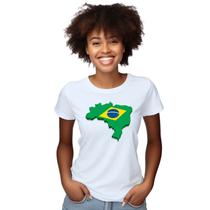Baby Look Brasil Mapa Personalizada Feminina Adulto Algodão com Poliéster