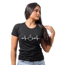 Baby Look Camiseta Feminina Estampada Xicara Café Batimento Algodão