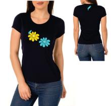 Baby Look Camiseta Feminina Flower Black G