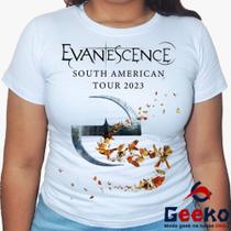 Baby Look Evanescence 100% Algodão - South America Tour 2023 - Rock - Geeko Baby Look Evanescence 100% Algodão - South America Tour 2023 - Rock - Geeko