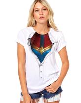 Baby-look feminina Adulto Disfarce Capitã Marvel