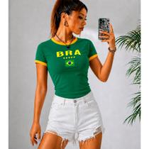 Baby Look Feminina Brasil Verde Estilo Seleção Brasileira 100% Algodão Premium