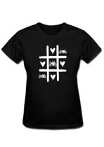 Baby look feminina jogo da velha moto coração camiseta