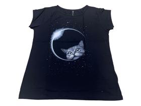 Baby Look Gato Gatinho Lua Pets Blusa Camiseta Blusinha Feminina Sfm451 BM