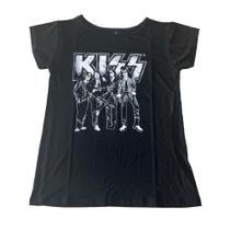 Baby Look Kiss Blusa Blusinha Camiseta Banda de Rock Feminina Sfm511