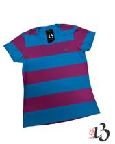 Baby Look Listrada - Azul / Pink