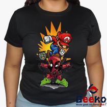 Baby Look Mario e Deadpool 100% Algodão - Super Mario Bros - Geeko