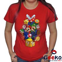 Baby Look Mario e Luigi 100% Algodão Super Mario Bros Geeko Baby Look Mario e Luigi 100% Algodão Super Mario Bros Geeko