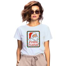 Baby Look Natalina Feliz Natal Quadro Papai Noel Personalizada Feminina Adulto Algodão com Poliéster