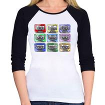 Baby Look Raglan 80's Cassette Tapes Manga 3/4 - Foca na Moda