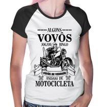 Baby Look Raglan Alguns vovôs jogam bingo, vovôs de verdade andam de motocicleta - Foca na Moda