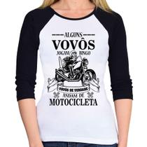 Baby Look Raglan Alguns vovôs jogam bingo, vovôs de verdade andam de motocicleta Manga 3/4 - Foca na Moda