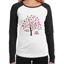 Baby Look Raglan Árvore Corujas Manga Longa - Foca na Moda Baby Look Raglan Árvore Corujas Manga Longa - Foca na Moda