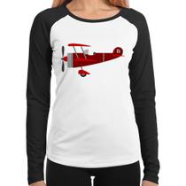 Baby Look Raglan Avião Biplano Manga Longa - Foca na Moda